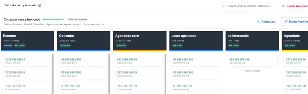 Embudo Kanban de ventas de Workout en TempoBook