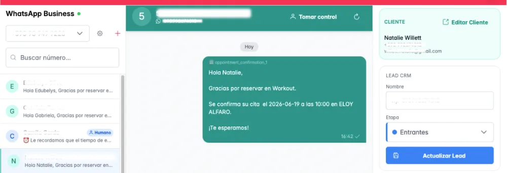 Líneas conectadas y confirmación automática por WhatsApp Business